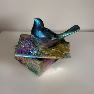 Ornate Fancy Galaxy Glitter Bird Storybook Jewelry Box Artisan Made